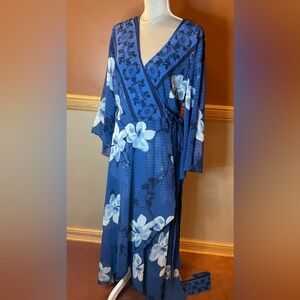 City Chic Blue Floral Wrap Dress